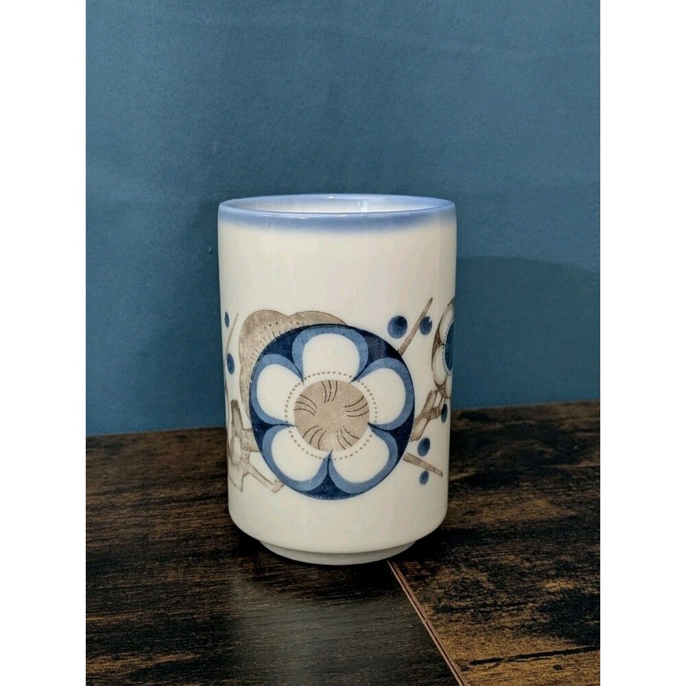 Floral Decorative Cup Vase Blue Gray Flowers 4"